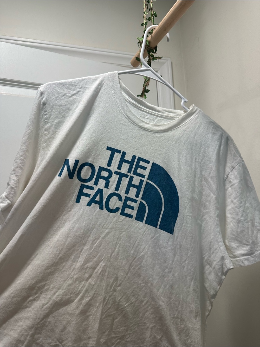 The North Face White Short Sleeve Tee with Blue Logo + imperf